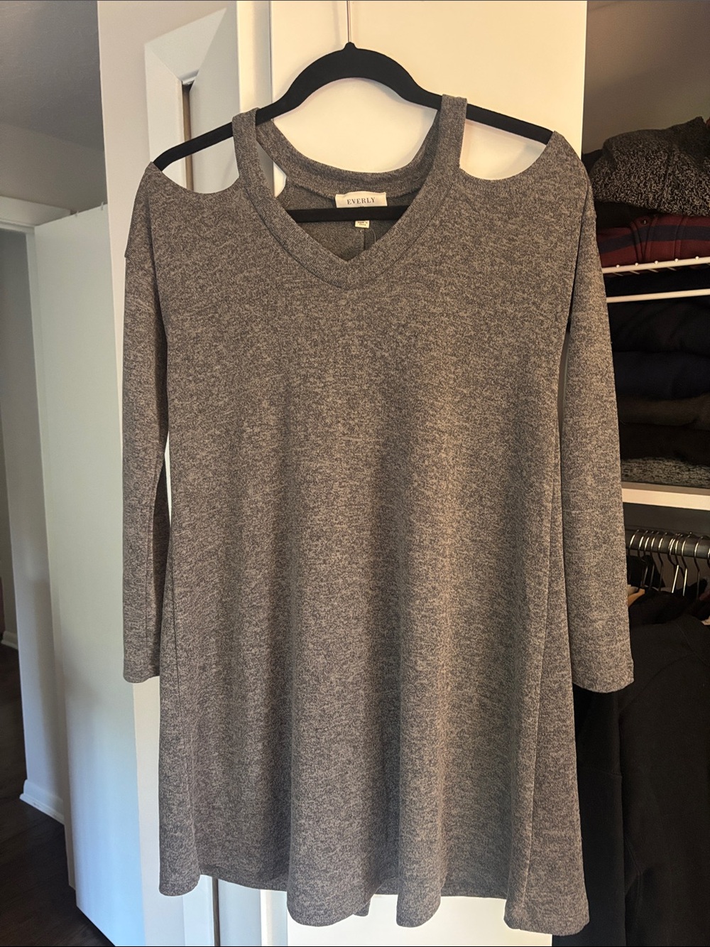Everly Gray Cold-Shoulder V-Neck Dress